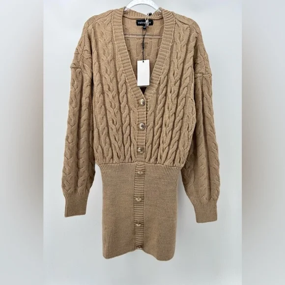 NWT Retrofete Tala Cable Knit Sweater Mini Dress In Beige Size XS -  threedaughtersproperties.com